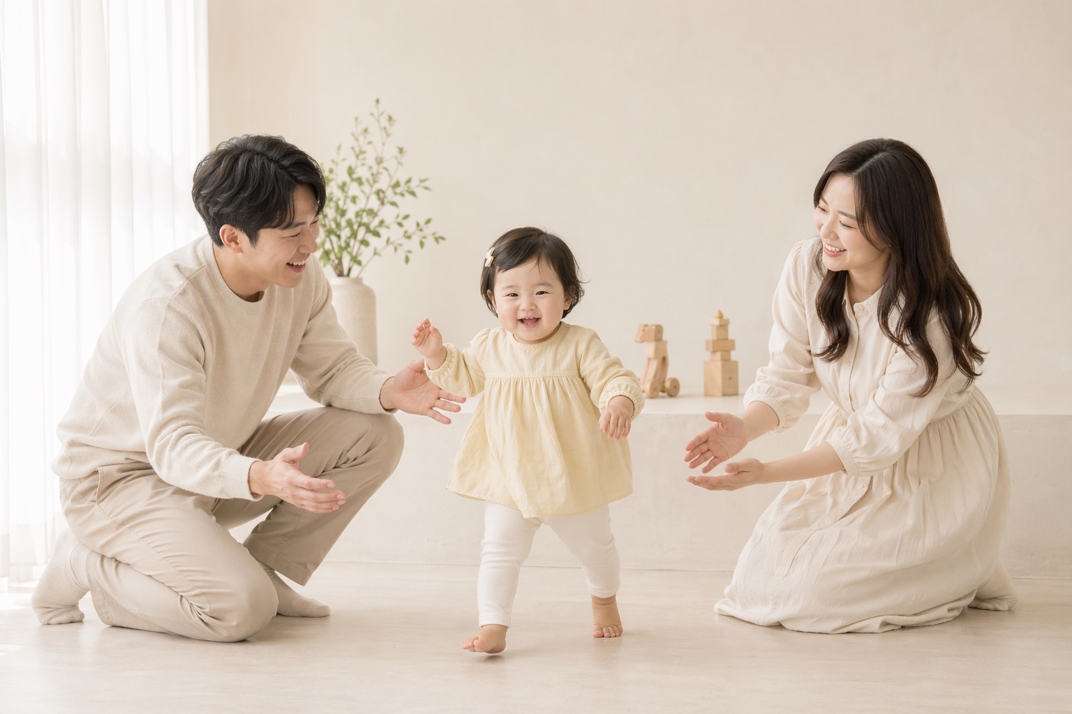 孩子學步的韓式家庭攝影