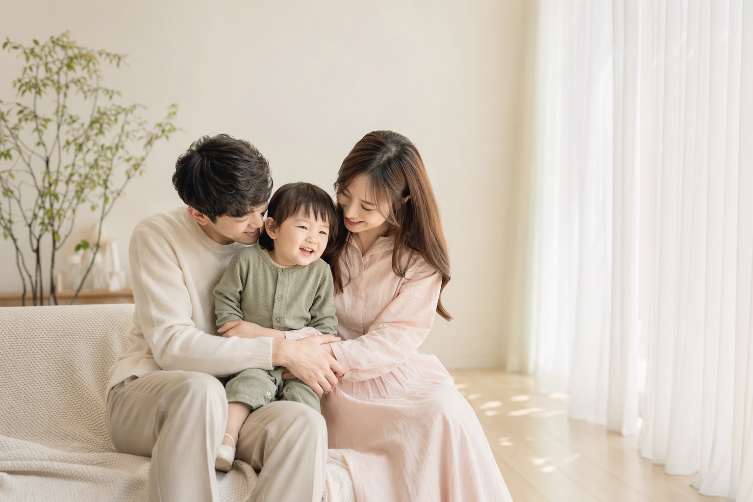 韓式棚拍風格的一家三口家庭攝影
